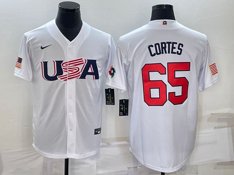 Men 2023 World Cub USA #65 Cortes White Nike MLB Jersey8